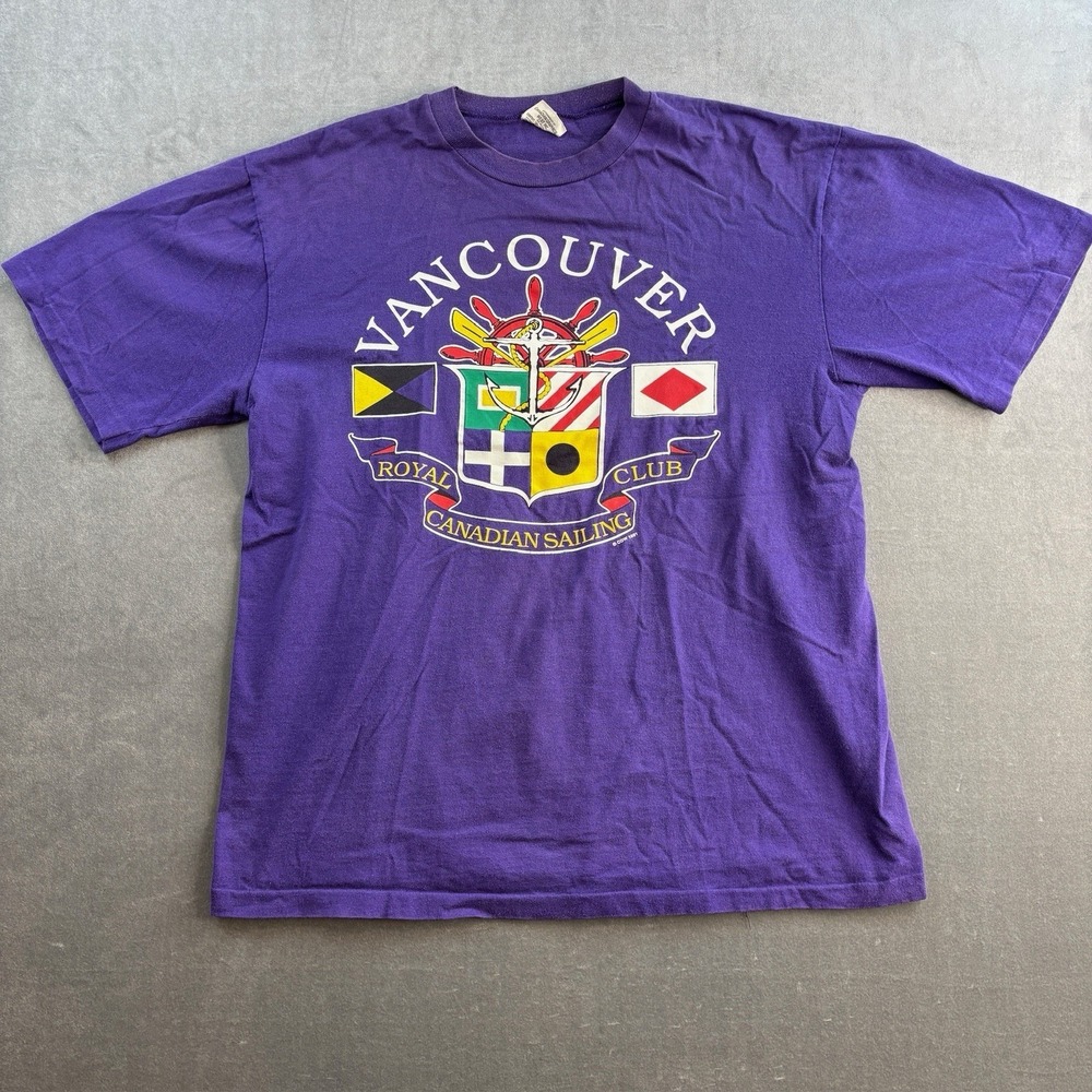 Vintage Vancouver Royal Canadian Sailing Club T Shirt Purple Graphic Men's Large